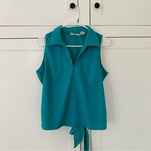 Vintage Worthington Petite Green V Neck Collar Sleeveless Tie Back Shirt Size 12